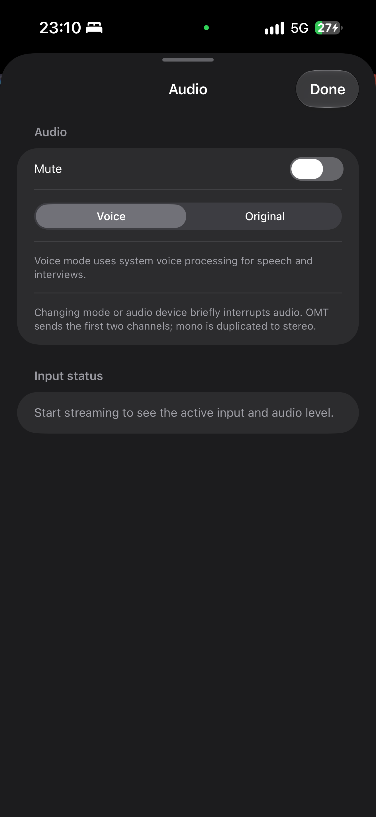 OMTCam 的语音和原声模式、音频输入与音量信息